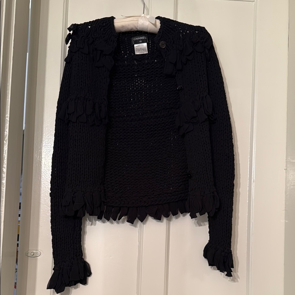 CHANEL Black Silk Cardigan Sweater